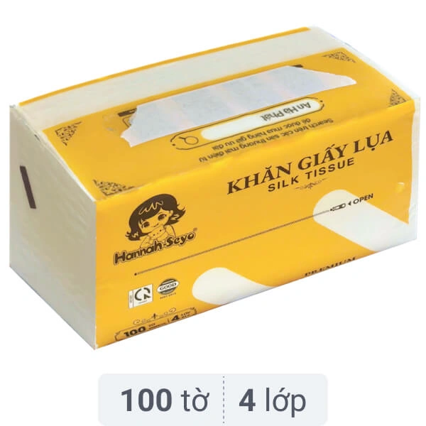 Khăn giấy lụa Hannah-Seyo không mùi 4 lớp 100 tờ