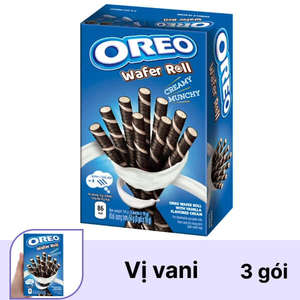 Bánh quế vị vani Oreo Wafer Roll 3 gói x 18g