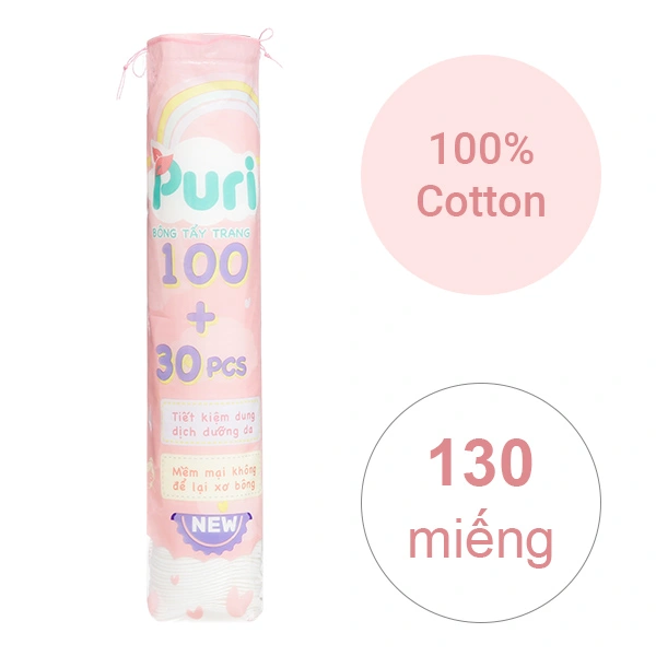 Bông tẩy trang tròn Puri 130 miếng