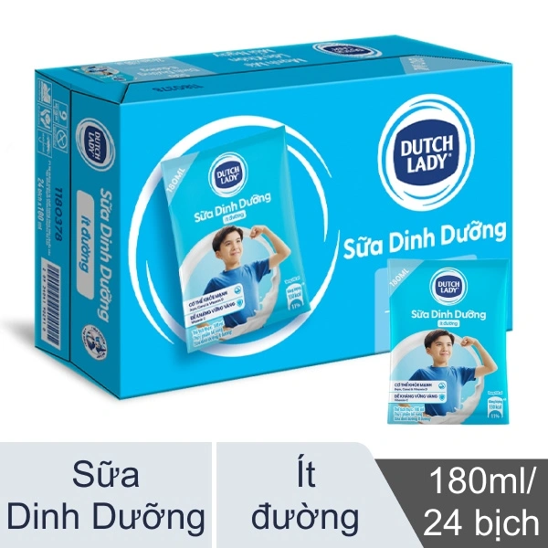 Thùng 24 bịch sữa ít đường Dutch Lady 180ml