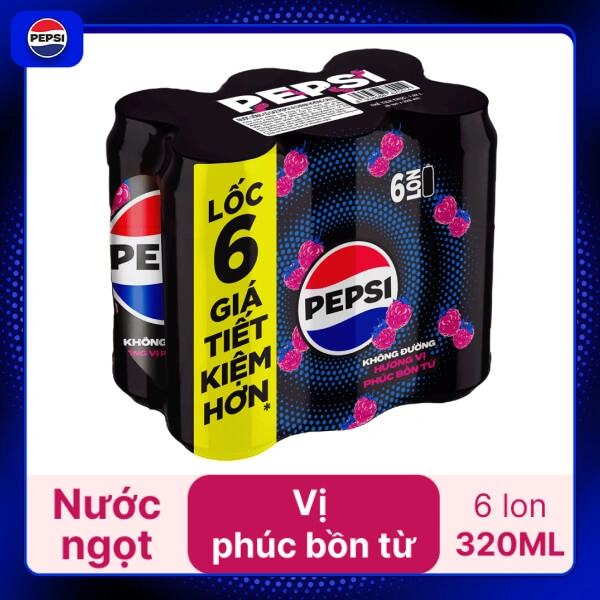 6 lon nước ngọt Pepsi vị phúc bồn tử 320ml