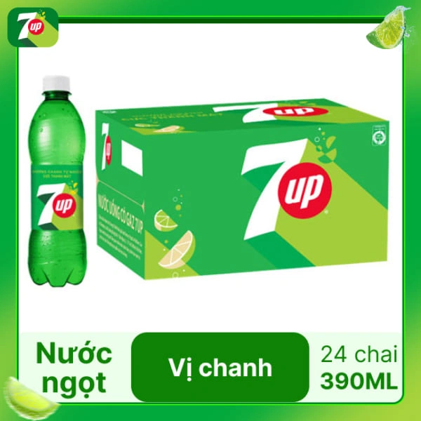 Thùng 24 chai nước ngọt 7 Up chanh 390ml