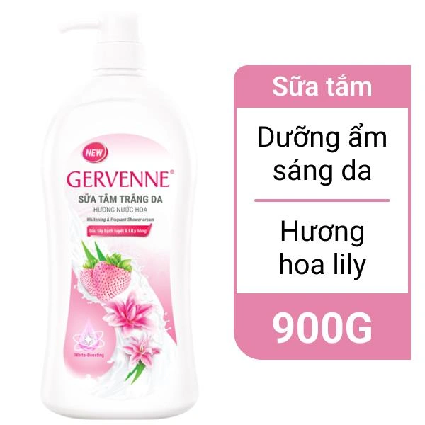 Sữa tắm trắng da Gervenne dâu tây & lily hồng 900g