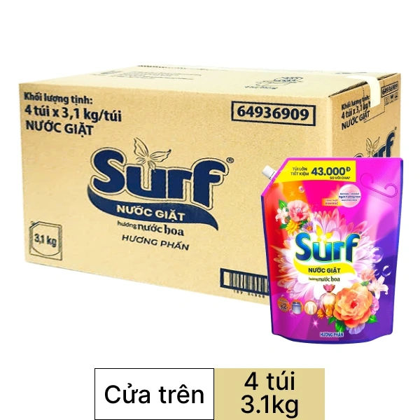 Thùng 4 túi nước giặt Surf nước hoa hương phấn 3.1kg