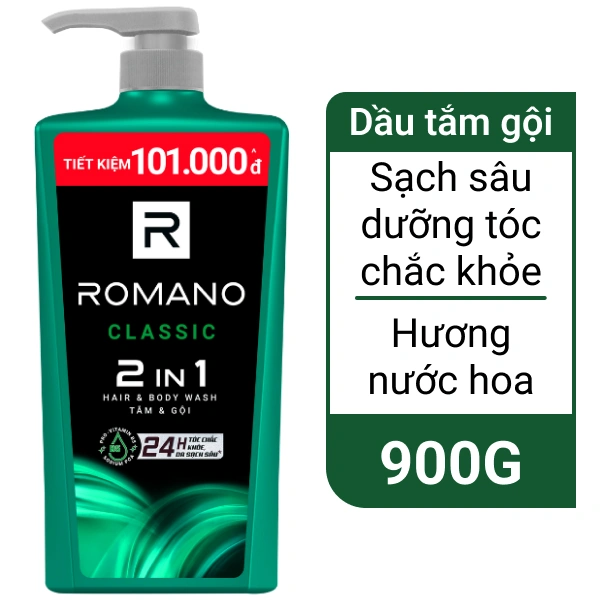 Tắm gội 2 in 1 hương nước hoa Romano Classic 900g