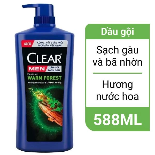 Dầu gội nước hoa Clear Men Warm Forest sạch nhờn 588ml