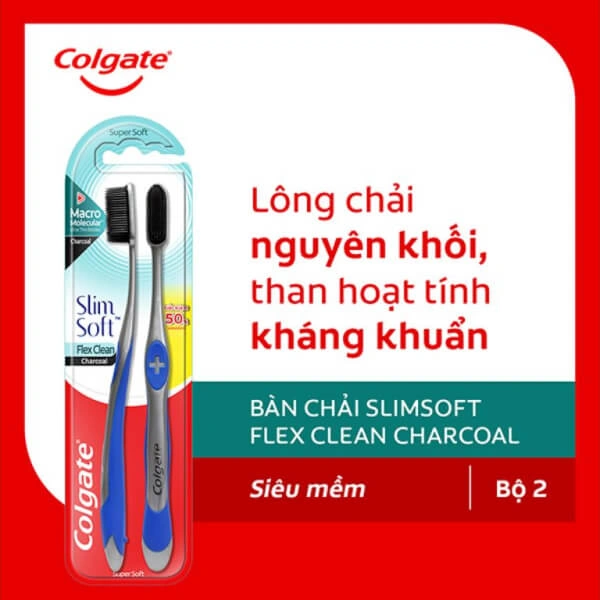 2 bàn chải Colgate SlimSoft Flex Clean Charcoal