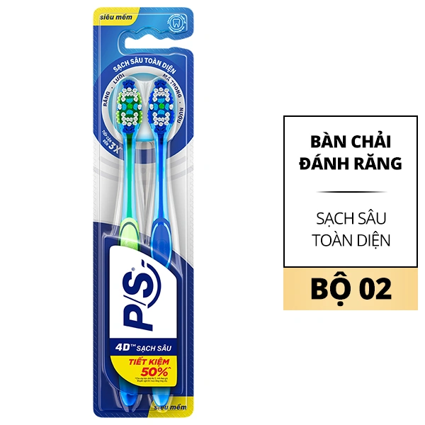 2 bàn chải đánh răng P/S 4D sạch sâu