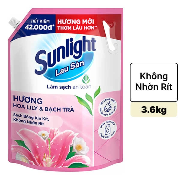 Nước lau sàn Sunlight hoa lily & bạch trà 3.6kg