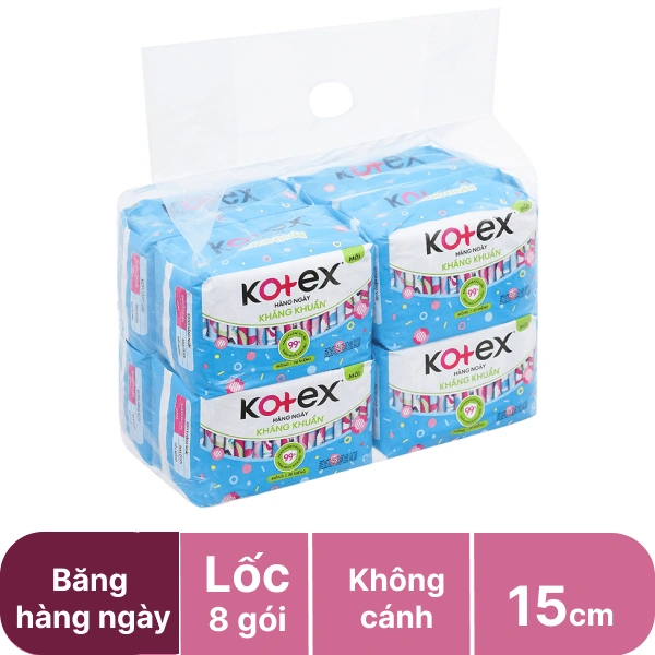 Lốc 8 gói Băng hàng ngày Kotex siêu mềm 15cm