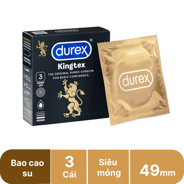 Hộp 3 cái bao cao su Durex Kingtex 3s 49mm