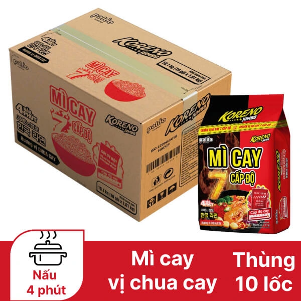 Thùng 10 lốc mì cay Koreno Jumbo chua cay 101g