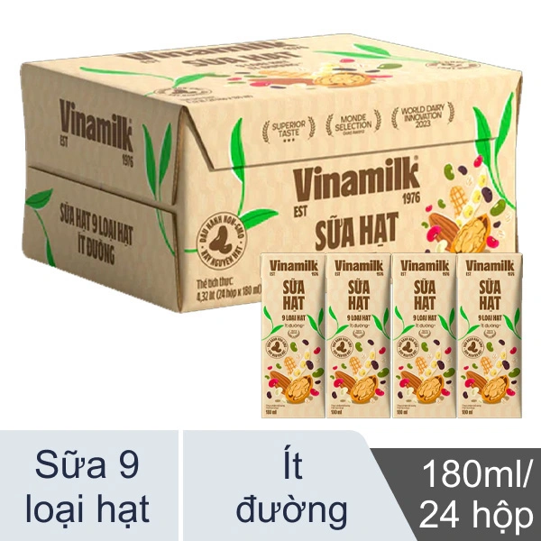 Thùng 24 hộp sữa Vinamilk 9 loại hạt ít đường 180ml