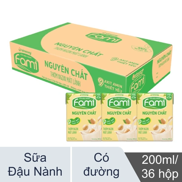 Thùng 36 hộp sữa đậu nành Fami nguyên chất 200ml