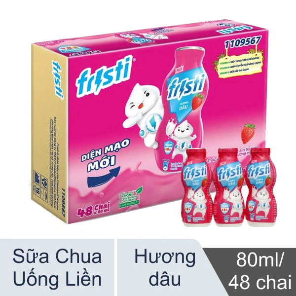 Thùng 48 chai sữa chua Fristi dâu 80ml