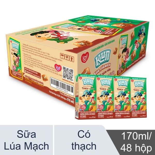 48 hộp sữa lúa mạch Lof Kun có thạch 170ml