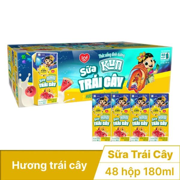 Thùng 48 hộp sữa trái cây Kun trái cây 180ml