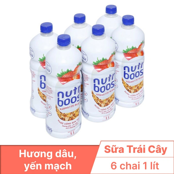 6 chai sữa trái cây Nutriboost dâu 1 lít