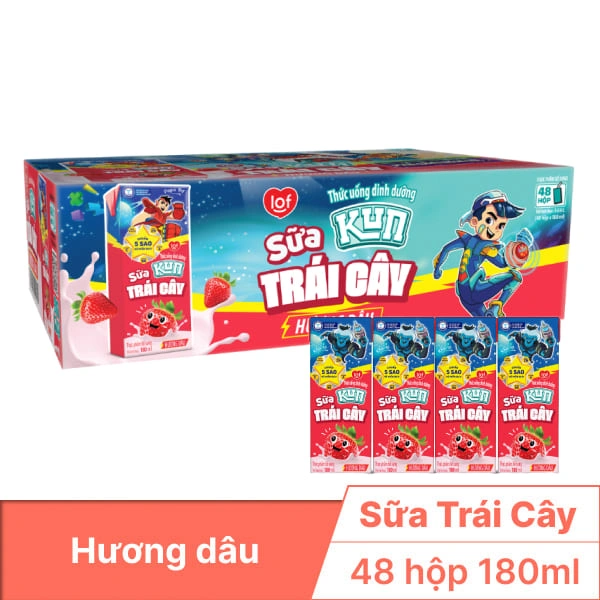 Thùng 48 hộp sữa trái cây Kun dâu 180ml