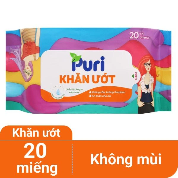 Khăn ướt Puri không mùi gói 20 miếng
