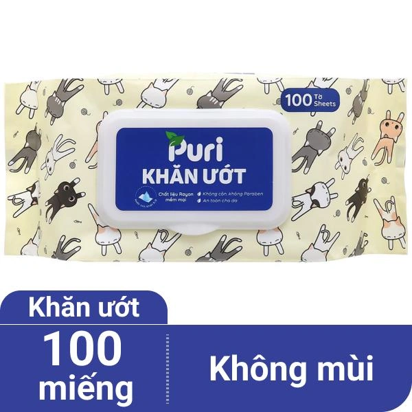Khăn ướt Puri không mùi gói 100 miếng