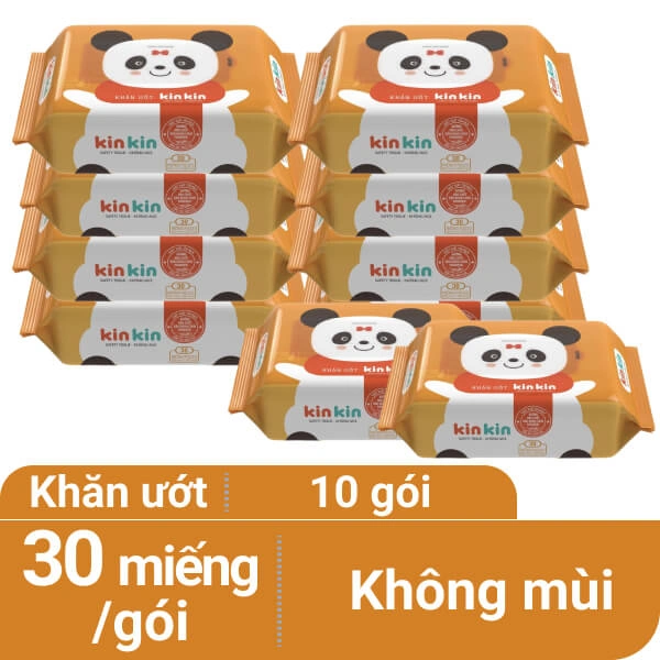 Combo 10 gói khăn ướt KinKin không mùi 30 miếng