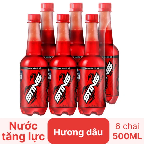 Lốc 6 chai nước tăng lực Sting hương dâu 500ml