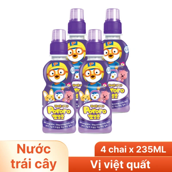 4 chai nước uống Pororo hương vị việt quất 235ml