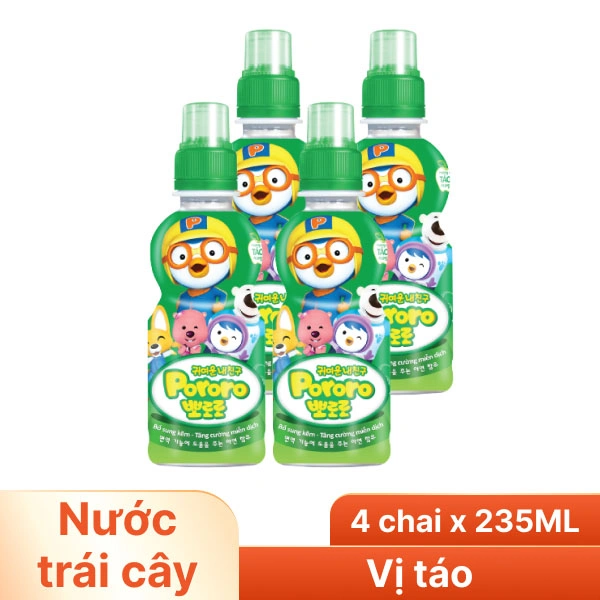 4 chai nước trái cây Pororo vị táo 235ml