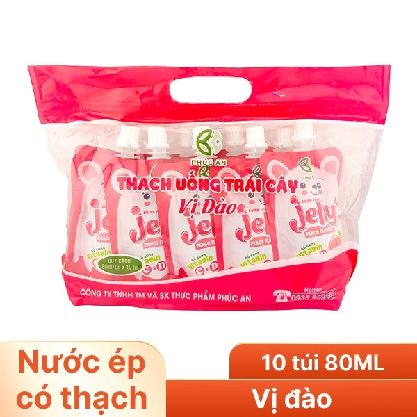 Lốc 10 túi thạch uống trái cây Jelly vị đào 80ml