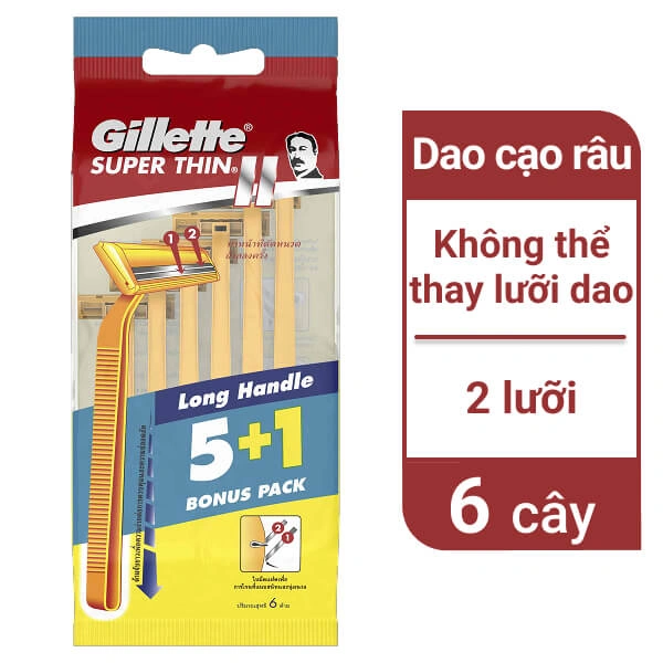 6 cây dao cạo Gillette Super Thin 2 lưỡi