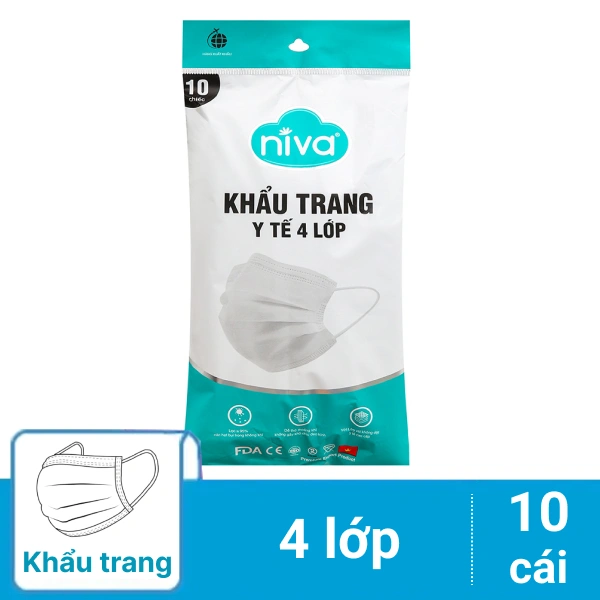 10 cái khẩu trang kháng khuẩn Niva 4 lớp