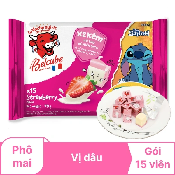 Phô mai vị dâu Con Bò Cười Belcube 78g (15 viên)
