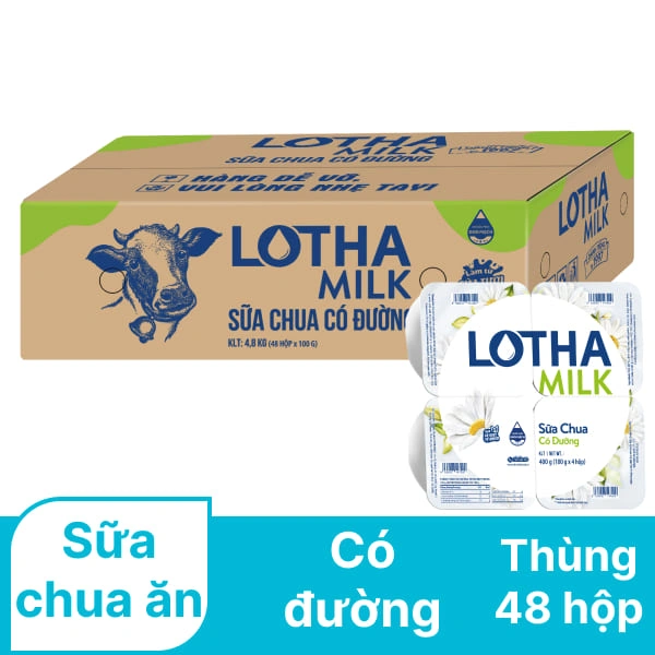 Thùng 48 hộp sữa chua ăn có đường Lothamilk 100g