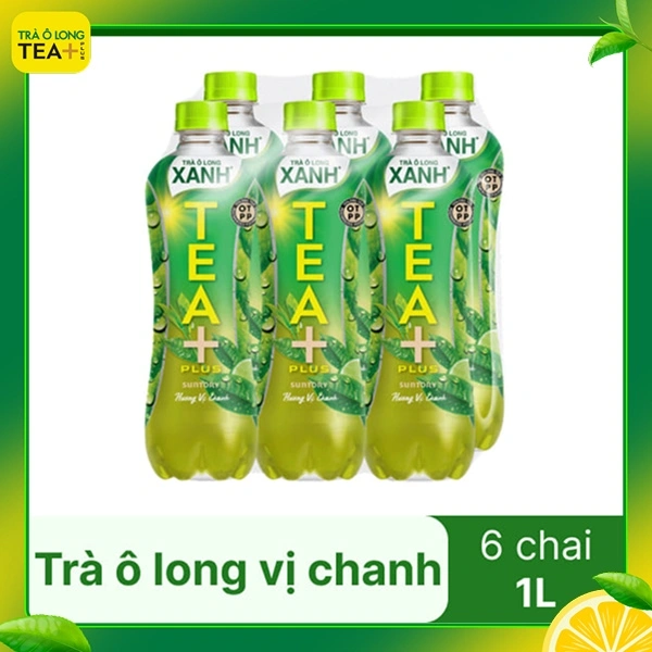 Lốc 6 chai trà ô long xanh hương chanh Tea Plus 1 lít