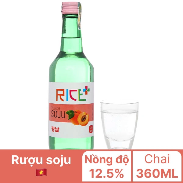 Rượu soju Rice+ đào 12.5% chai 360ml