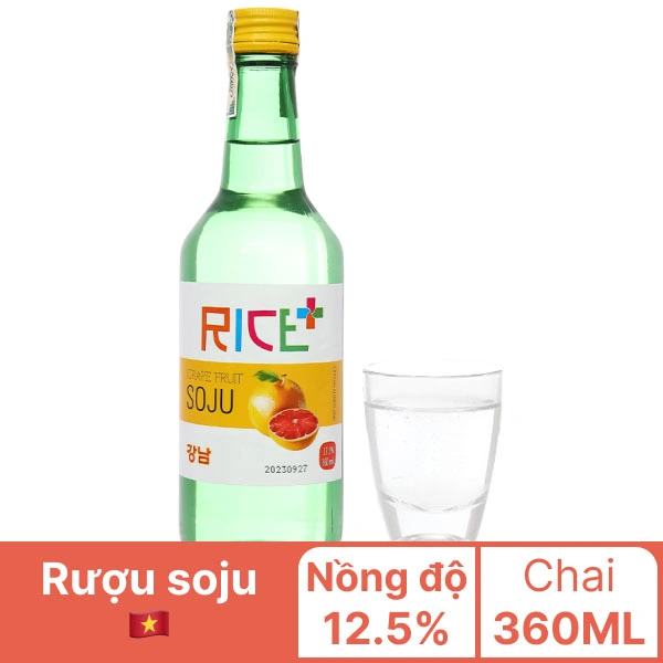 Rượu soju Rice+ hương bưởi 12.5% chai 360ml