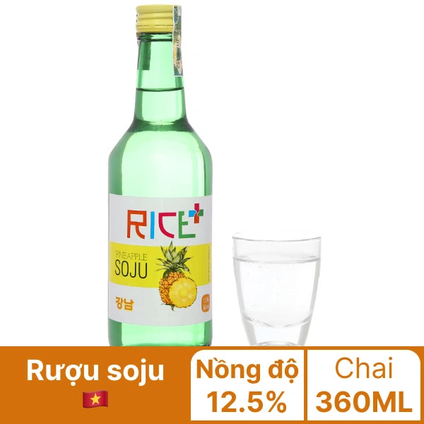 Rượu soju Rice+ hương dứa 12.5% 360ml