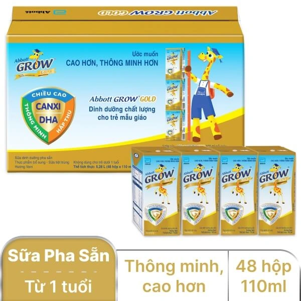 Thùng 48 hộp sữa Abbott Grow Gold vani 110ml