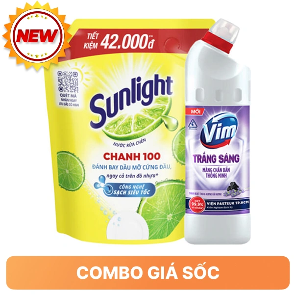 Rửa chén Sunlight 2.9l và tẩy nhà tắm VIM 870ml
