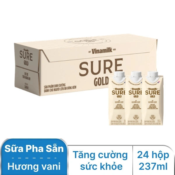 Thùng 24 hộp sữa dinh dưỡng pha sẵn Vinamilk Sure Gold 237ml