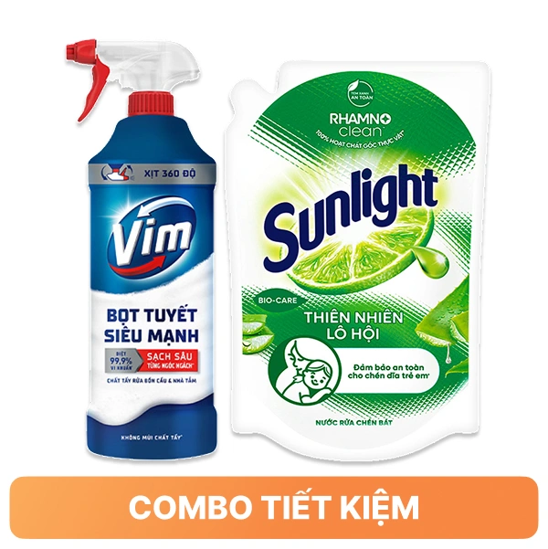 Combo Tẩy bồn cầu Vim 500ml & Nước rửa chén Sunlight 1.9 lít