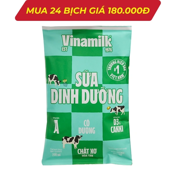 Sữa dinh dưỡng Vinamilk có đường bịch 220ml
