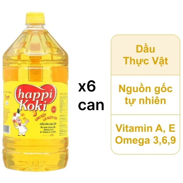 Thùng 6 can Dầu ăn cao cấp Happi Koki 2 lít
