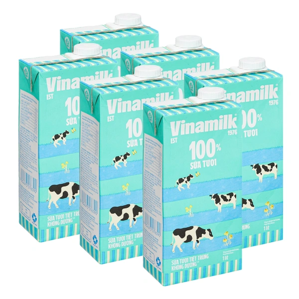 6 hộp sữa tươi tiệt trùng Vinamilk 100% Sữa tươi 1 lít