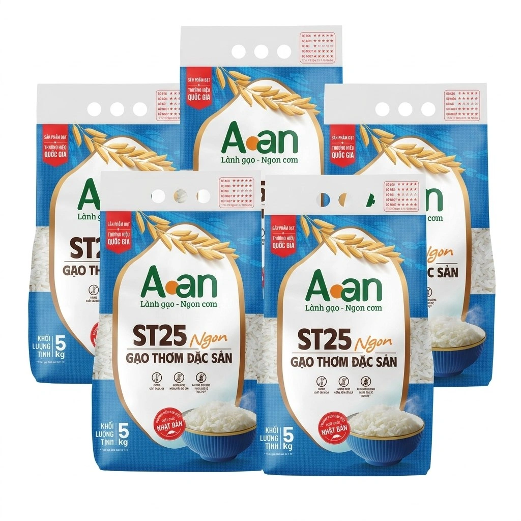 Combo 5 túi gạo thơm A An ST25+ túi 5kg