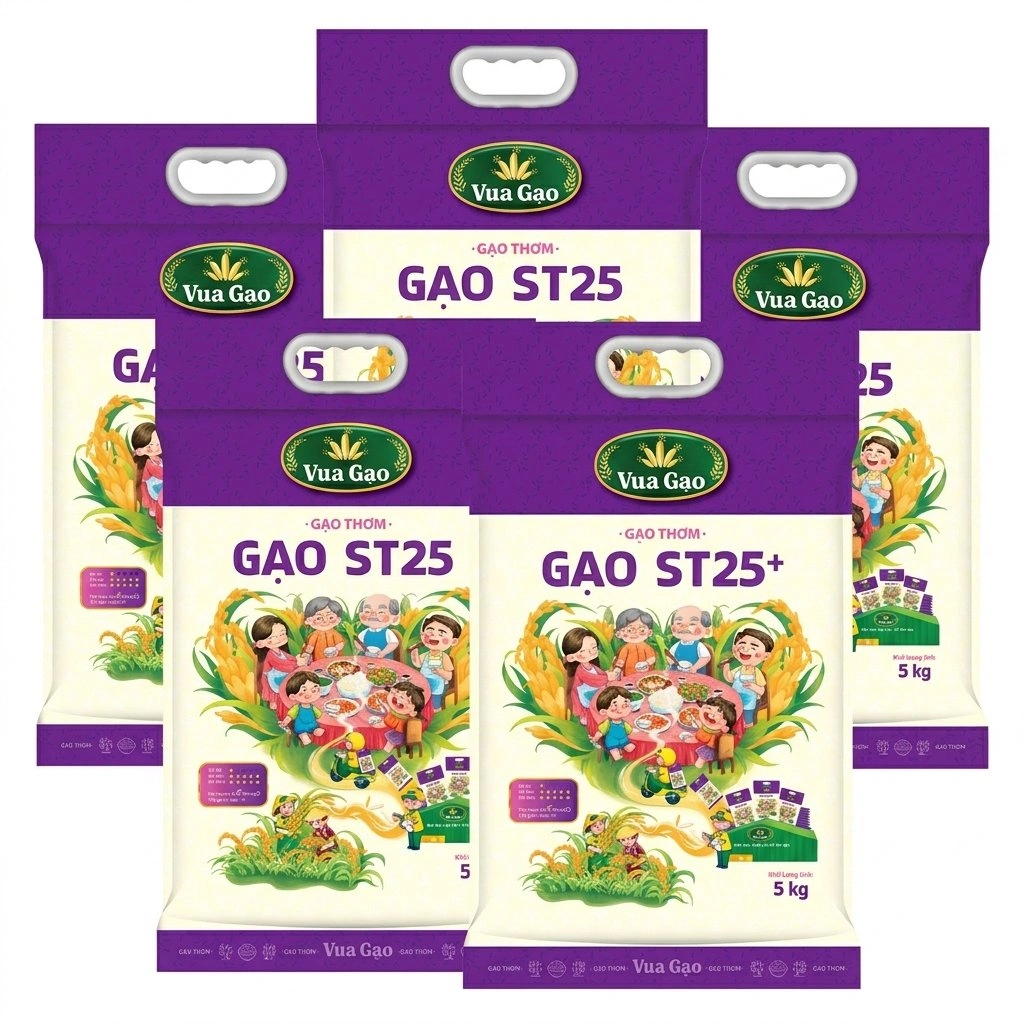 Combo 5 túi gạo thơm Vua Gạo ST25+ túi 5kg