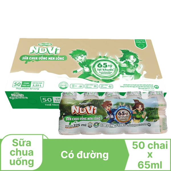 Thùng 50 chai sữa chua uống có đường Nutimilk Nuvi 65ml