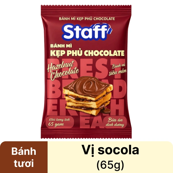 Bánh mì kẹp phủ chocolate Staff gói 65g