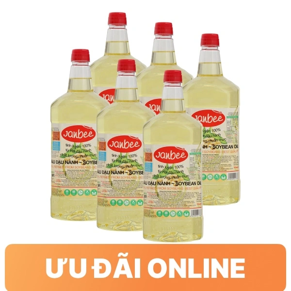 6 can dầu đậu nành tinh luyện Janbee 2 lít